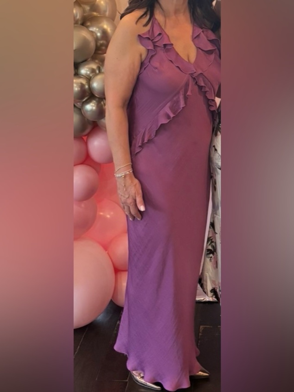 Elegant Purple Silky Ruffle Dress